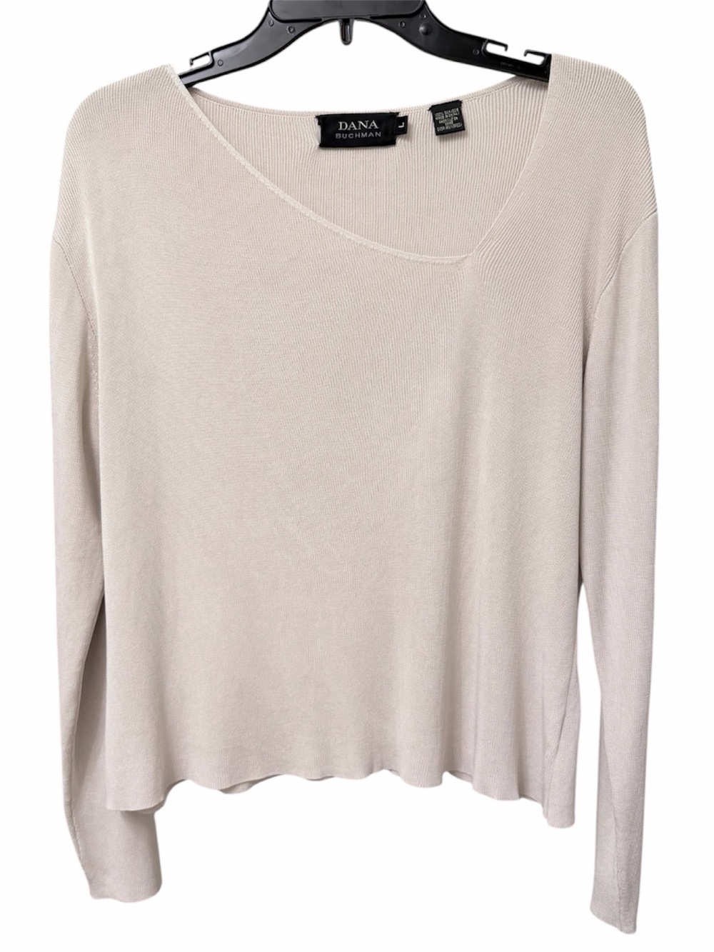 Dana Buchman Long Sleeve Silk Blouse Asymmetrical Neckline Size L Beige